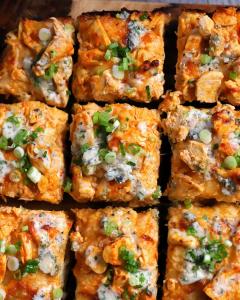sliced and served buffalo chicken focaccia